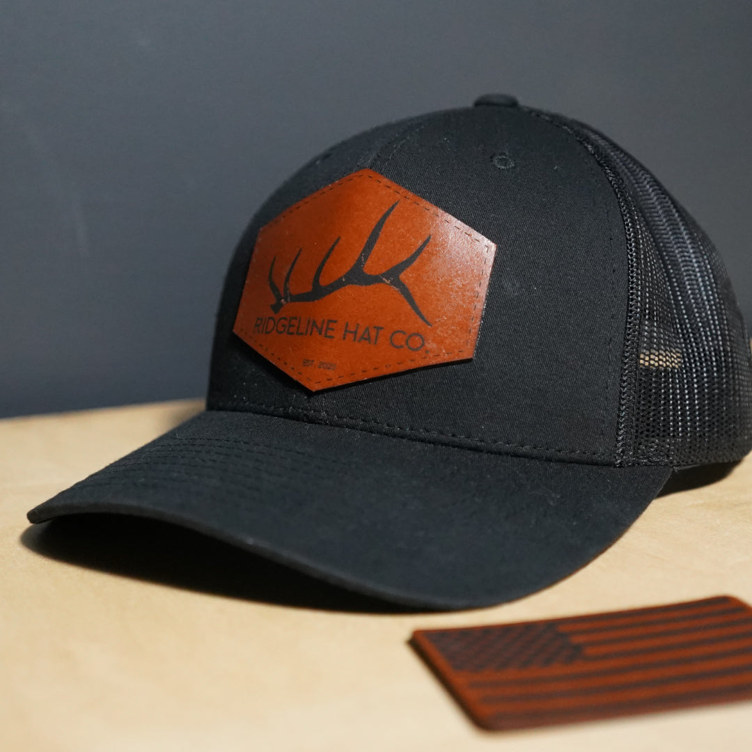 Custom Leather Patch Richardson Trucker Hat + Your Logo